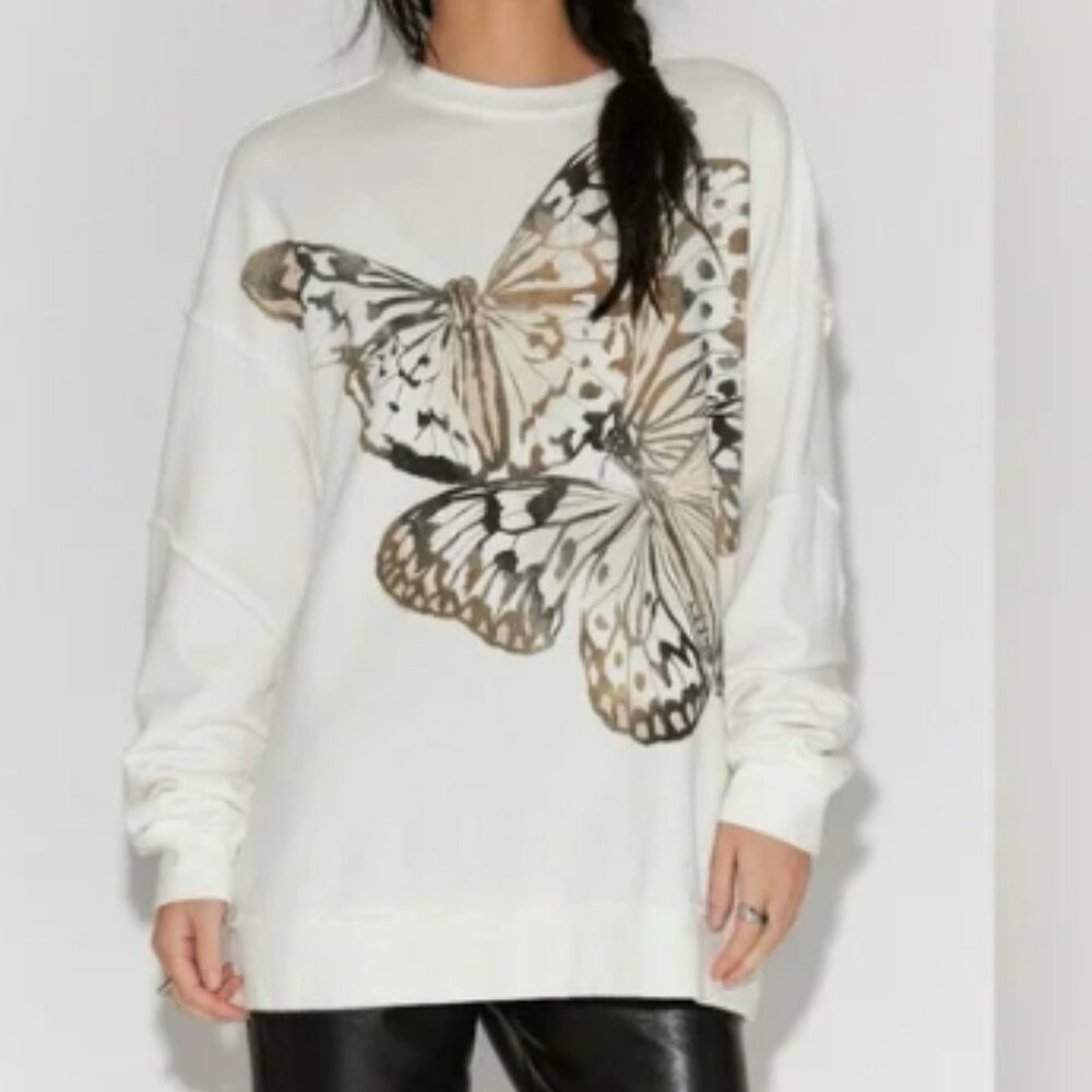 Free People X Ragabond Midnight Sweatshirt Butterfly in Ivory Size S*Oversize